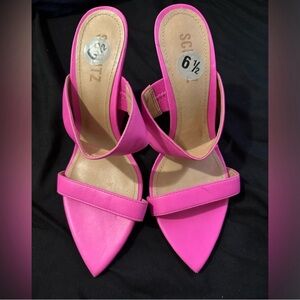 Schutz hot pink wedge slip on pointy sandal
